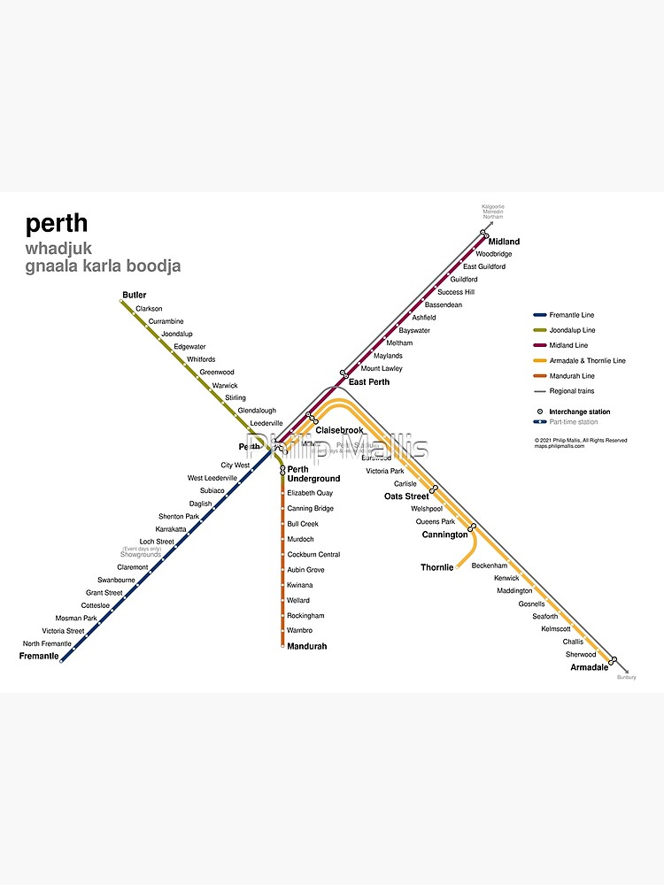 Perth Rail Network Map Poster For Sale By Pmallis Redbubble   Flat,750x,075,f Pad,750x1000,f8f8f8 