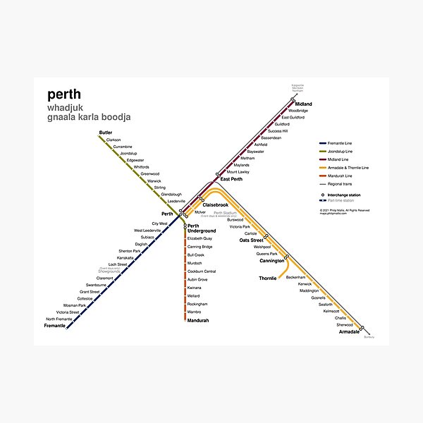 Perth rail network map Photographic Print