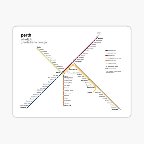 Item preview, Perth rail network map designed and sold by Philip Mallis.