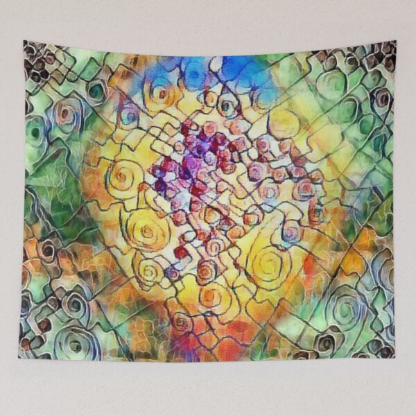 Item preview, rhombuses, spirals, lines, watercolor, multicolored handkerchief, abstract art designed and sold by Maria Mihailova.