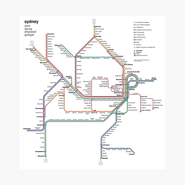 Sydney rail network map Photographic Print