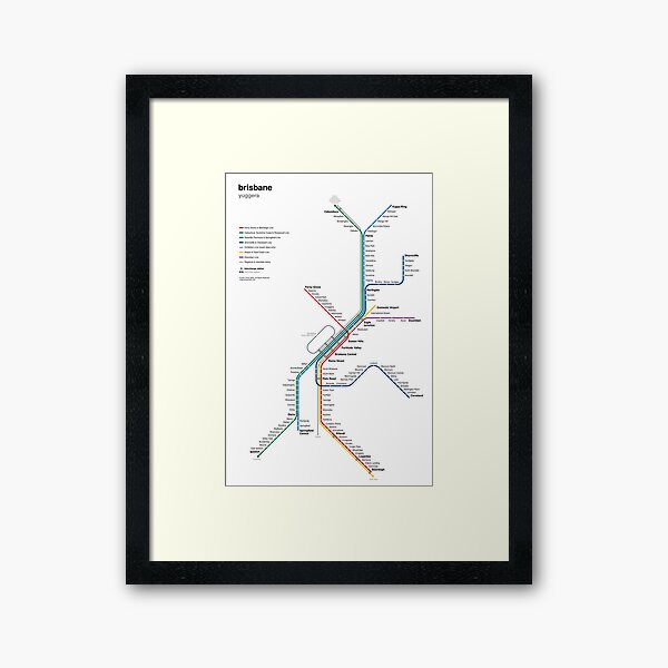Brisbane rail network map Framed Art Print
