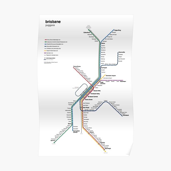 Translink Brisbane Train Map Brisbane Rail Network Map" Poster By Pmallis | Redbubble