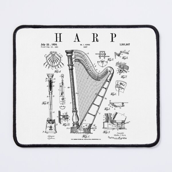 Item preview, Harp Vintage Patent Harpist Drawing Print designed and sold by GrandeDuc.