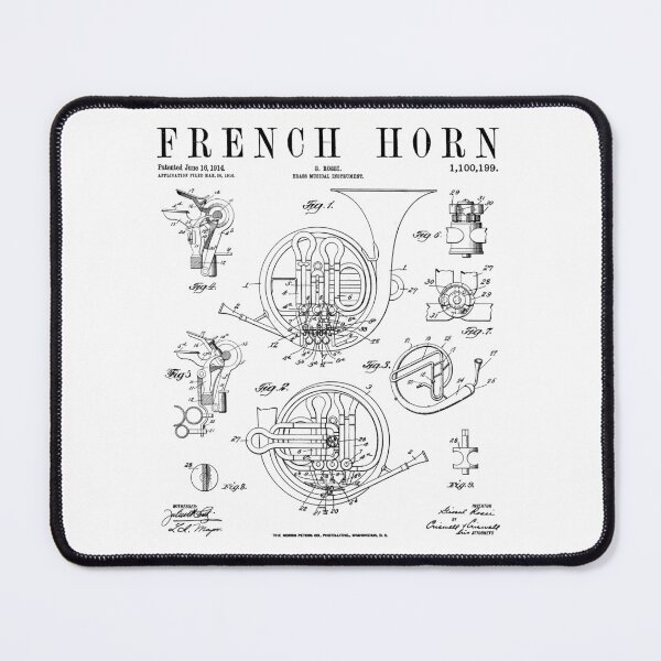 Item preview, French Horn Old Vintage Antique Patent Drawing Print designed and sold by GrandeDuc.