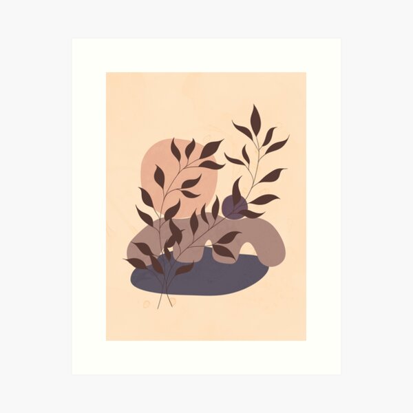 Minimalist landscape art with a plant at sunrise Art Print