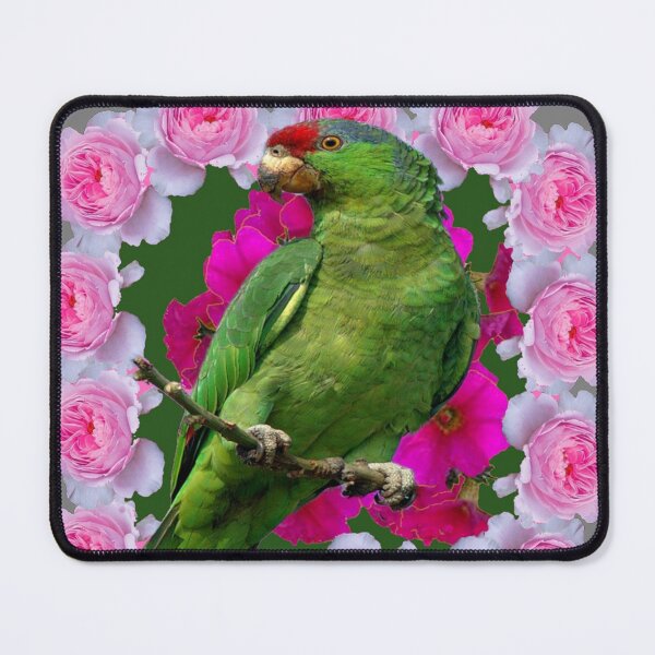 Item preview, DECORATIVE GREEN MACAW PARROT IN PINK ROSE WREATH designed and sold by sharlesart.