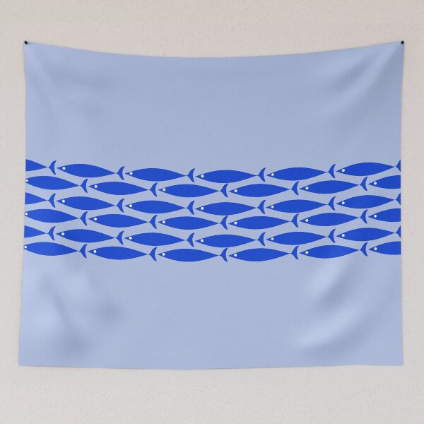 Item preview, Fish Stripe Mid-Century Minimalist Royal Blue Light Blue White designed and sold by kierkegaard.