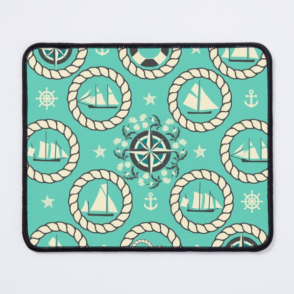 Item preview, Blue Nautical Print with ships, compass, anchor and nautical knots designed and sold by kapotka.
