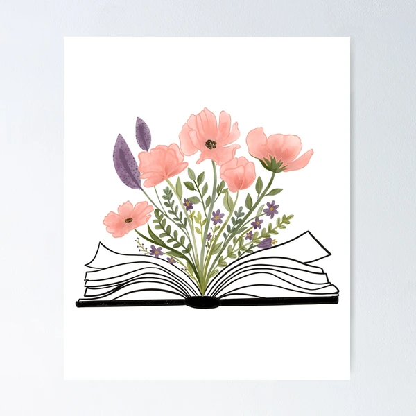 Aesthetic open book design with flowers Poster for Sale by