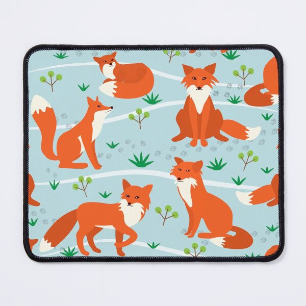 Fox poses blue BG pattern Mouse Pad