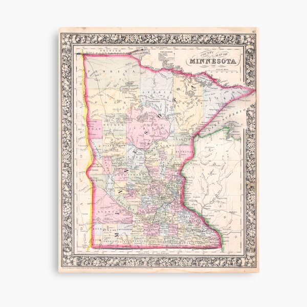Vintage Map of Minnesota (1864) Canvas Print