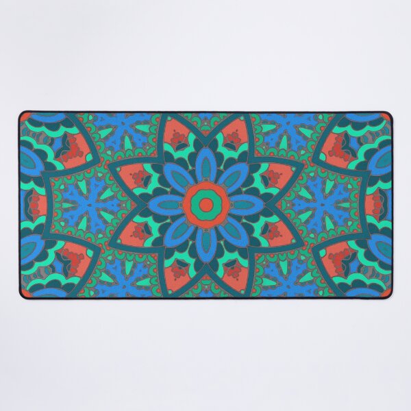Item preview, Mandala, beautiful teal and coral, painted linen texture designed and sold by Orianah.