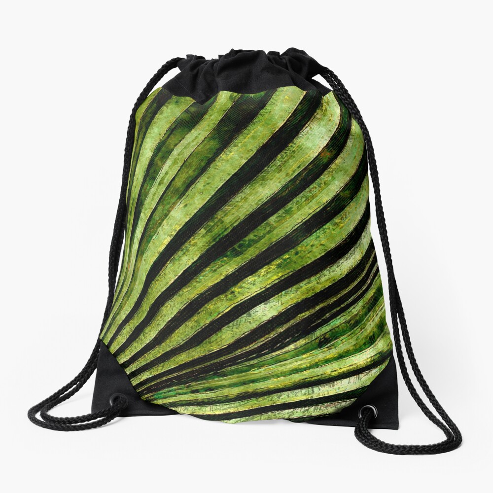 Green Palm Tree Frond Drawstring Bag
