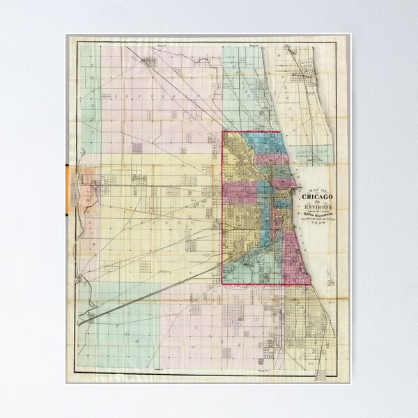 Item preview, Vintage Map of Chicago (1869)  designed and sold by BravuraMedia.