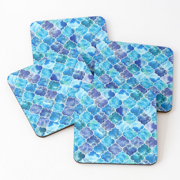Item preview, Big seamless pattern watercolor Moroccan marbled blue tiles designed and sold by Lefteris Betsis.