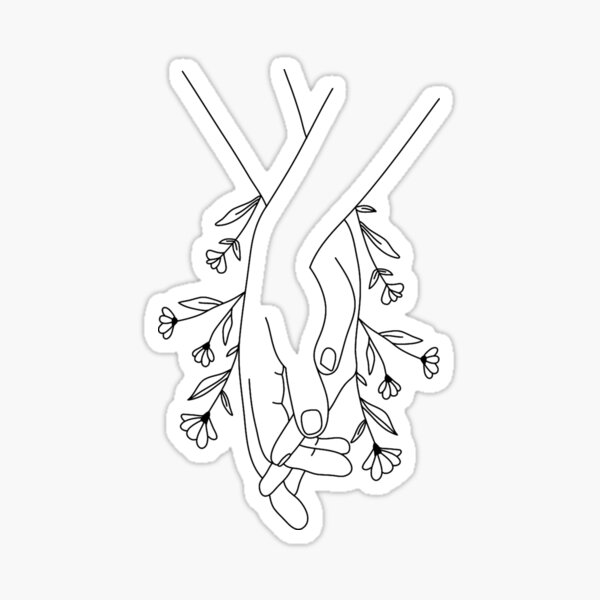 Hands Holding Flower Minimal Line Art Sticker For Sale By Stylishbig Redbubble