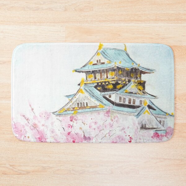 Item preview, hand painted Japan Osaka castle and sakura watercolor painting  designed and sold by ColorandColor.
