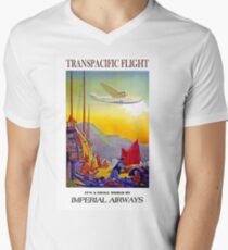 IMPERIAL AIRWAYS; Vintage Transpacific Flight Print Men's V-Neck T-Shirt