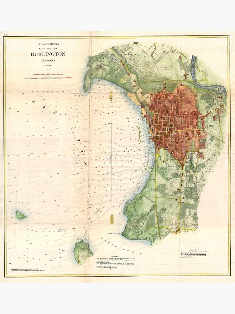 Disover Vintage Map of Burlington Vermont (1872) Premium Matte Vertical Poster