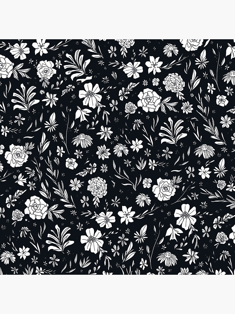 Black and White, Floral, Pattern, Minimalist, Modern, Abstract