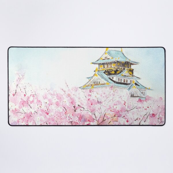 Item preview, hand painted Japan Osaka castle and sakura watercolor painting  designed and sold by SelenePaintings .