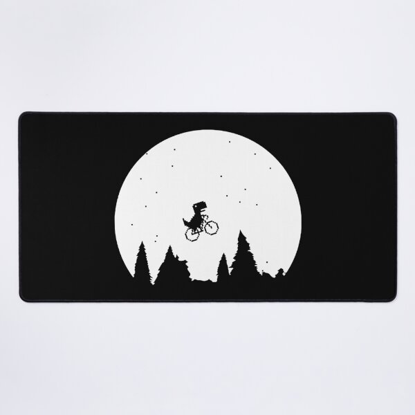 Extraterrestial T Rex on a bike in front of the moon Desk Mat