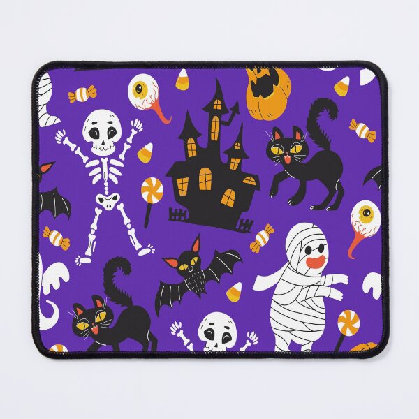 Item preview, Halloween purple festive seamless pattern. endless background with pumpkins, skeletons, bats designed and sold by king's Outfit.