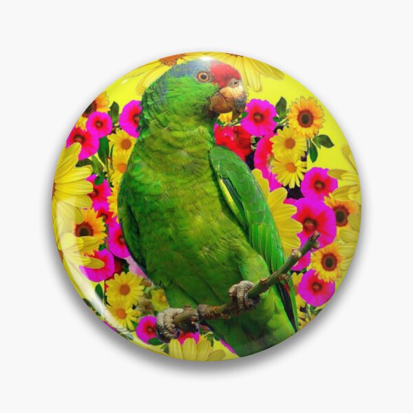 Item preview, GREEN TROPICAL MACAW YELLOW DAISY FLOWERS  GOLD ART designed and sold by sharlesart.