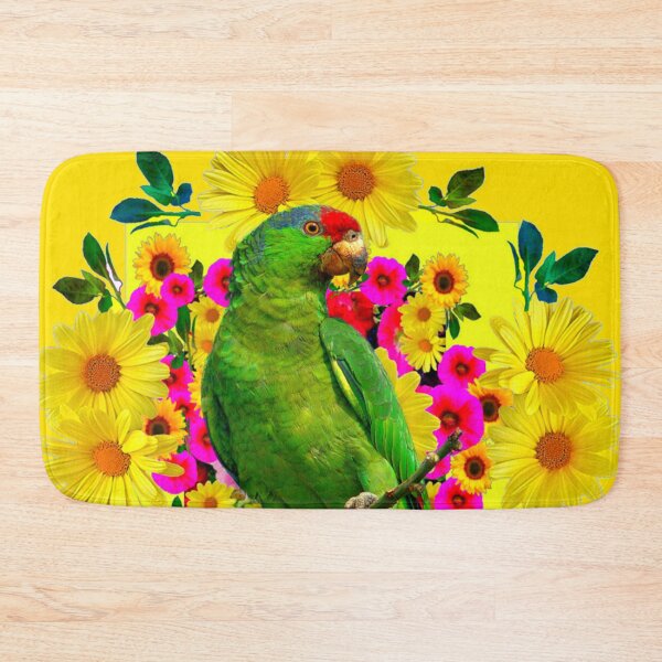 Item preview, GREEN TROPICAL MACAW YELLOW DAISY FLOWERS  GOLD ART designed and sold by sharlesart.