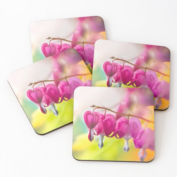 Item preview, Macro of pink bleeding heart flowers standing out against a wide field of flowers. Light green background with bokeh. Natural sunlight shining designed and sold by macroviewpoint.