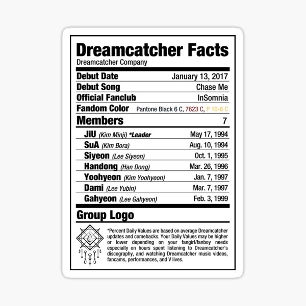 Item preview, Dreamcatcher Kpop Nutritional Facts designed and sold by skeletonvenus.