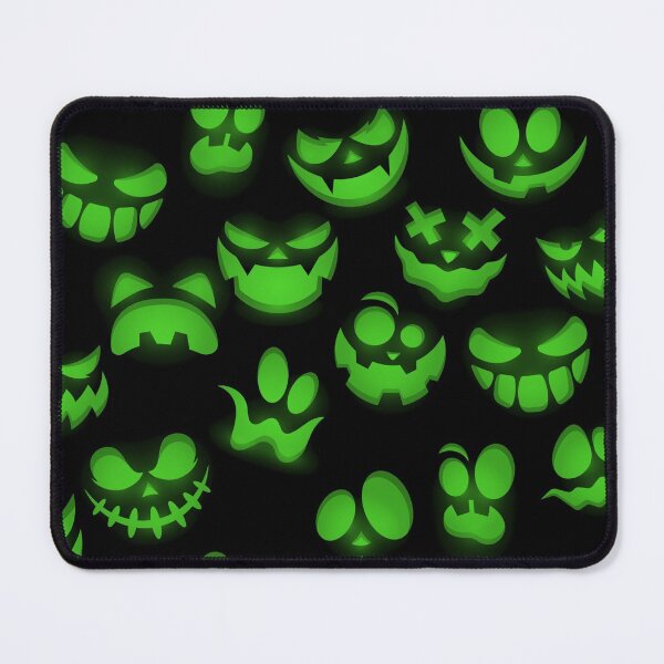 Item preview, Bright Green Halloween Pumpkin Faces on Black designed and sold by Creepyhollow.
