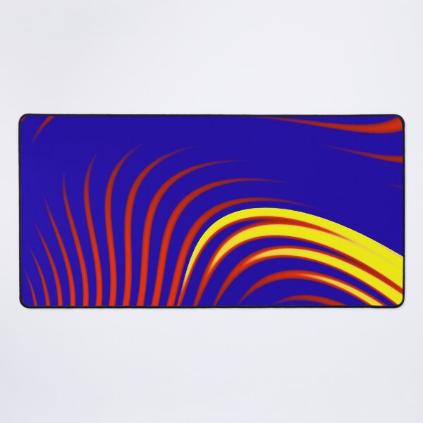 Abstract print geometric design with colorful gradient stripes and waves, blue, red, yellow Desk Mat