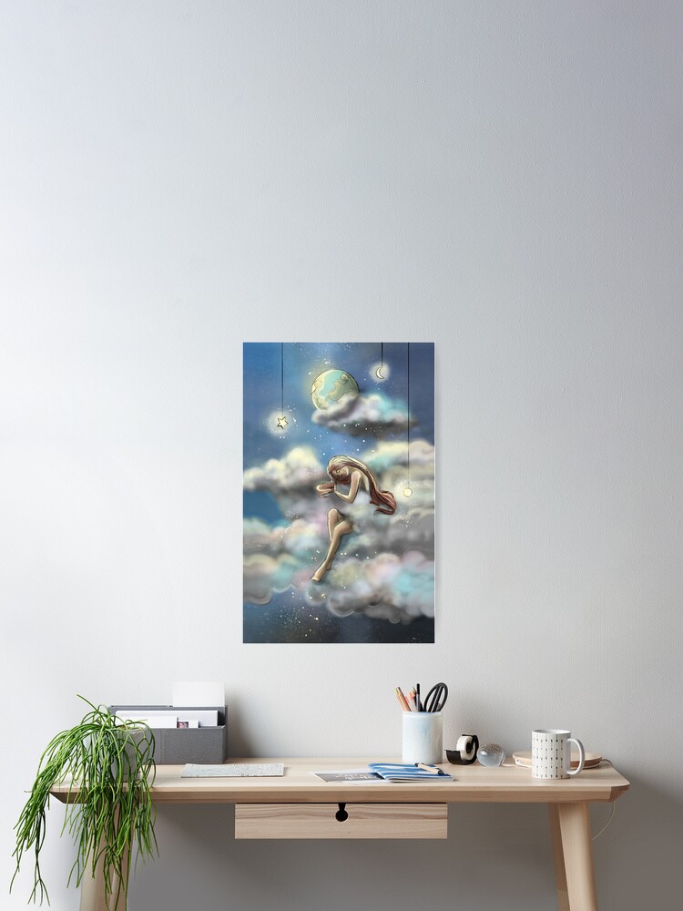 Thumbnail 2 of 3, Poster, Woman in the clouds, starry sky designed and sold by JeanMalgreMoi.