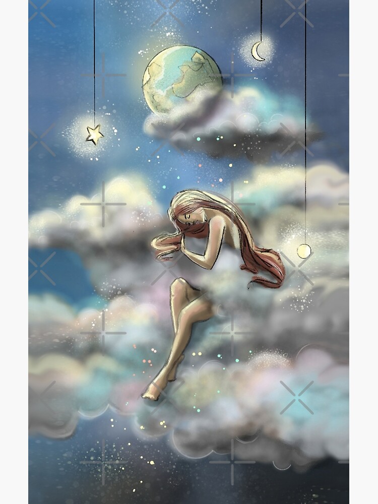 Thumbnail 3 of 3, Poster, Woman in the clouds, starry sky designed and sold by JeanMalgreMoi.