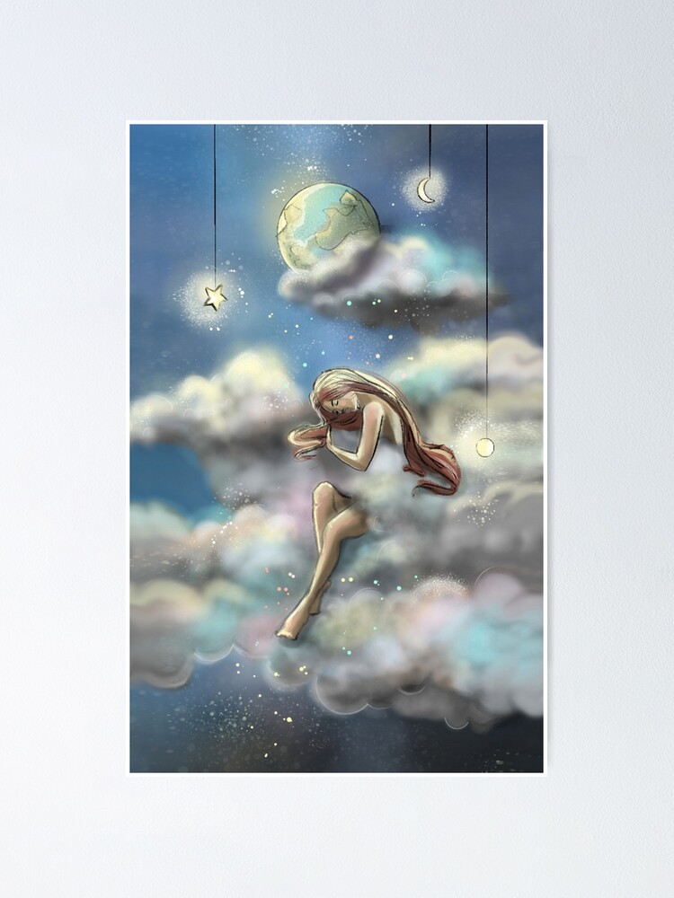 Thumbnail 1 of 3, Poster, Woman in the clouds, starry sky designed and sold by JeanMalgreMoi.