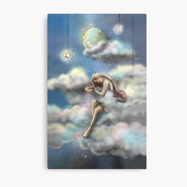 Woman in the clouds, starry sky Metal Print