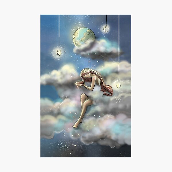 Woman in the clouds, starry sky Photographic Print