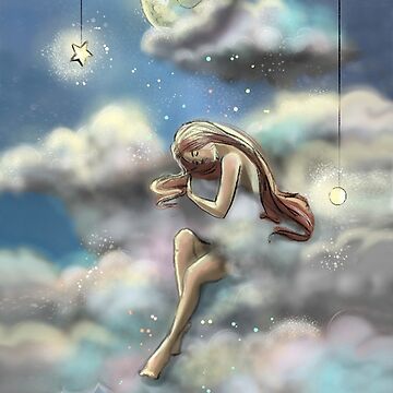 Artwork thumbnail, Woman in the clouds, starry sky by JeanMalgreMoi