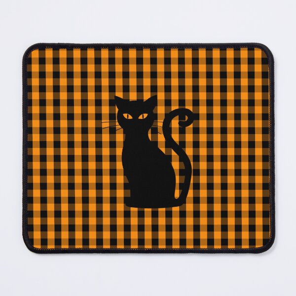 Item preview, Black Halloween Cat on Orange Pumpkin Gingham Check designed and sold by Creepyhollow.