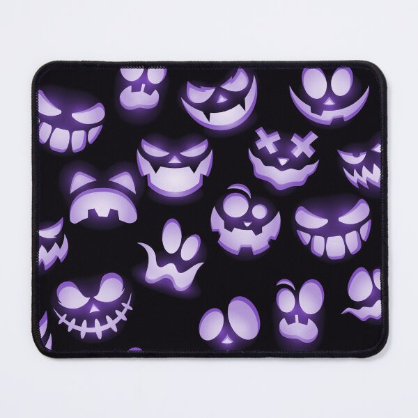 Item preview, Bright Purple Halloween Pumpkin Faces on Black designed and sold by Creepyhollow.