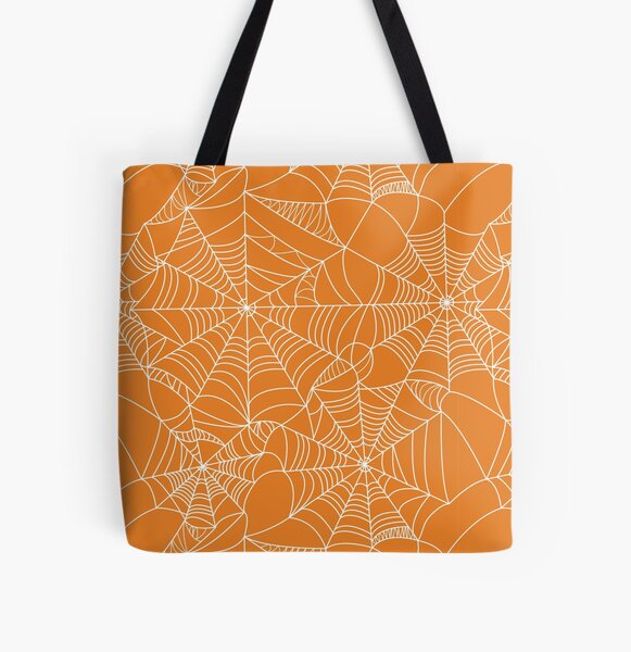 Orange Spiderweb All Over Print Tote Bag