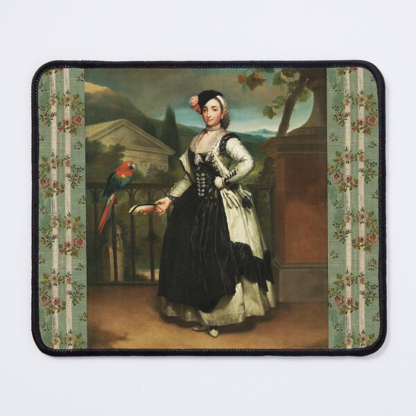 Item preview, NOBLE SPANISH LADY WITH MASQUERADE  MASK AND RED MACAW, BALCONY SCENE IN LANDSCAPE designed and sold by BulganLumini.