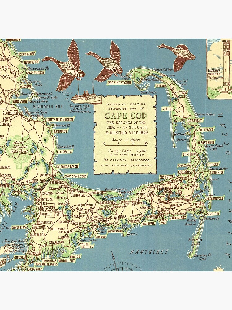 Vintage Map of Cape Cod (1940) by BravuraMedia