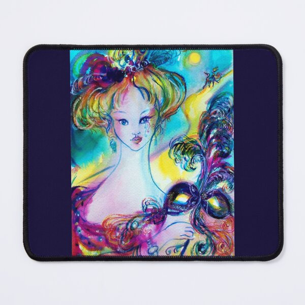 Item preview, LADY WITH FEATHERED MASK Venetian Masquerade Night Watercolor by Bulgan Lumini designed and sold by BulganLumini.