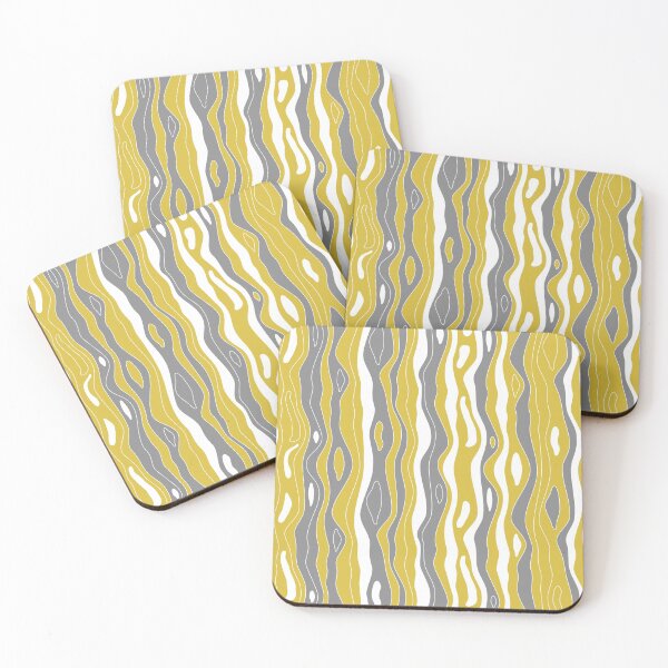 Item preview, Abstract, waves, lines, mustard yellow, grey, white pattern designed and sold by Svitac.
