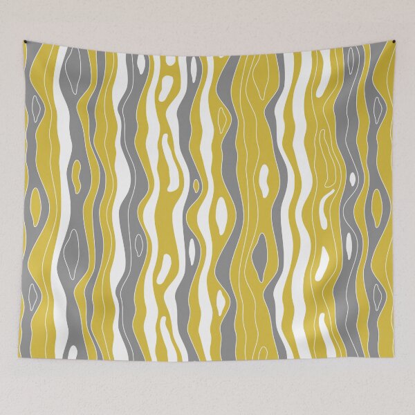 Item preview, Abstract, waves, lines, mustard yellow, grey, white pattern designed and sold by Svitac.