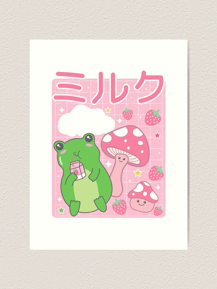 Kawaii Frog Japanese Cottagecore Mushroom Strawberry Milk Retro 90s Art Print By You Best