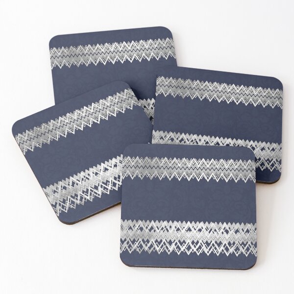 Item preview, Horizontal, elegant, modern, silver zig zag lines, navy blue pattern designed and sold by Svitac.